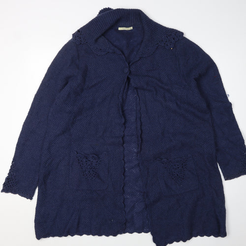 Green House Women's Blue Cardigan 3XL Open-Knit Collared