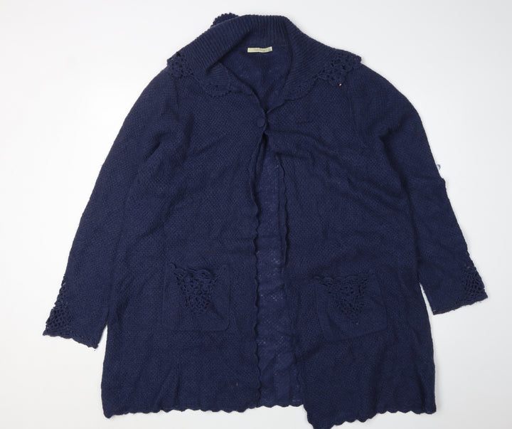 Green House Women's Blue Cardigan 3XL Open-Knit Collared