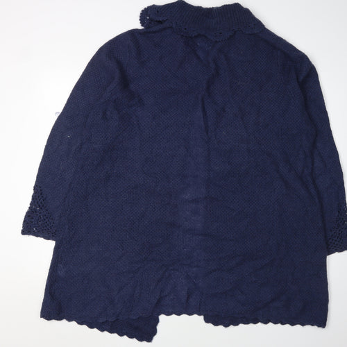 Green House Women's Blue Cardigan 3XL Open-Knit Collared