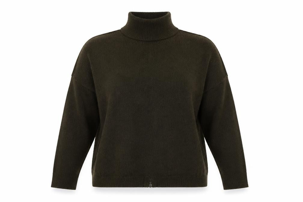 Front view of Topshop Women's Green Roll Neck Jumper UK 16