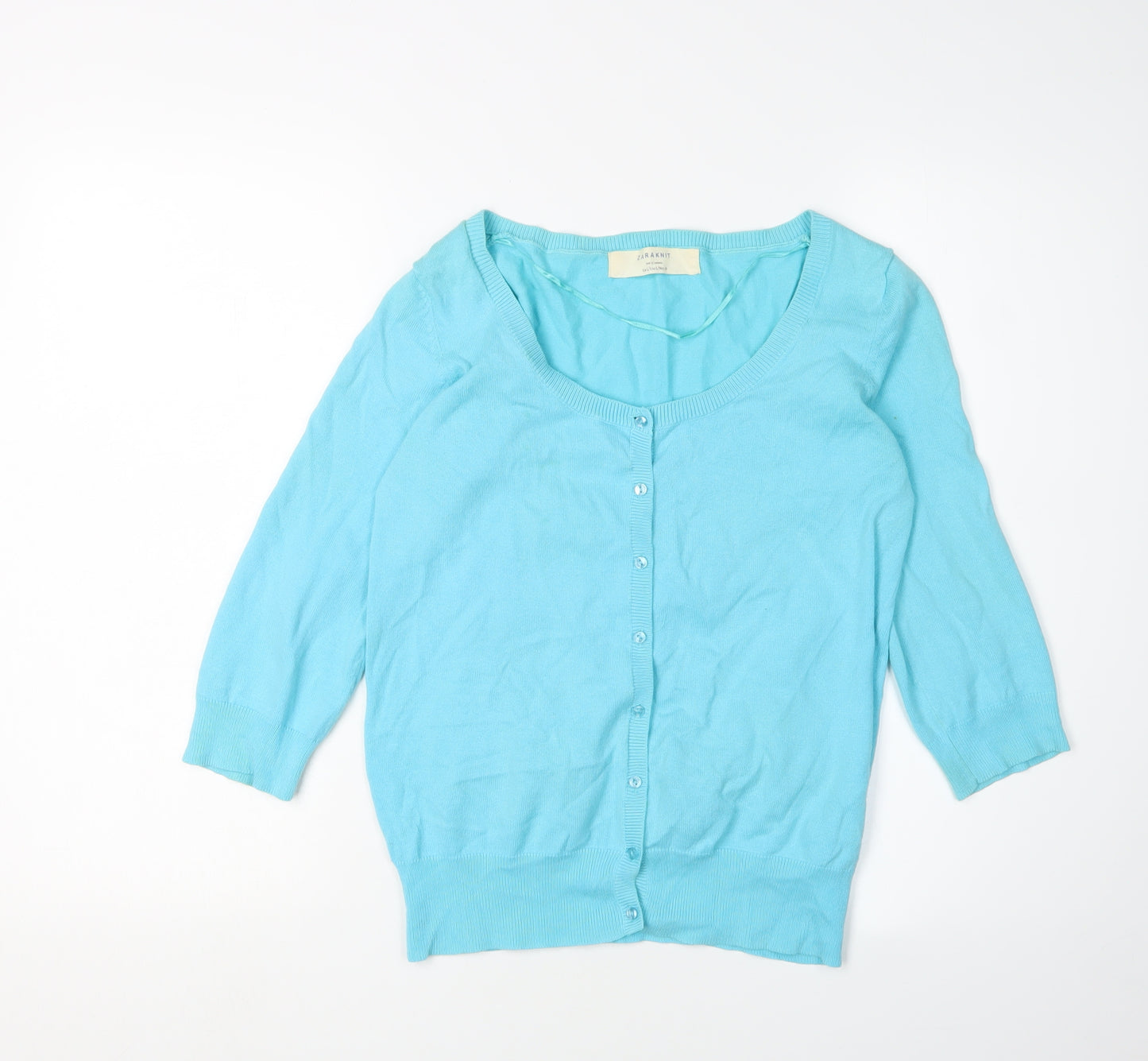 Zaraknit Women's Blue Scoop Neck Cardigan L