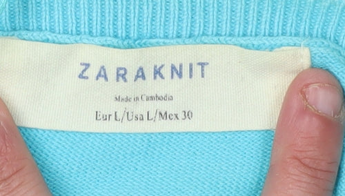 Zaraknit Women's Blue Scoop Neck Cardigan L