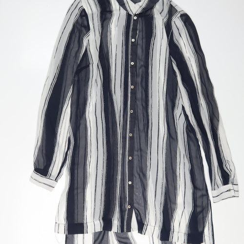 River Island Women's Black Striped Tunic Blouse Size 12
