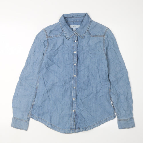 Marks and Spencer Blue Button-Up Denim Shirt, Size 6