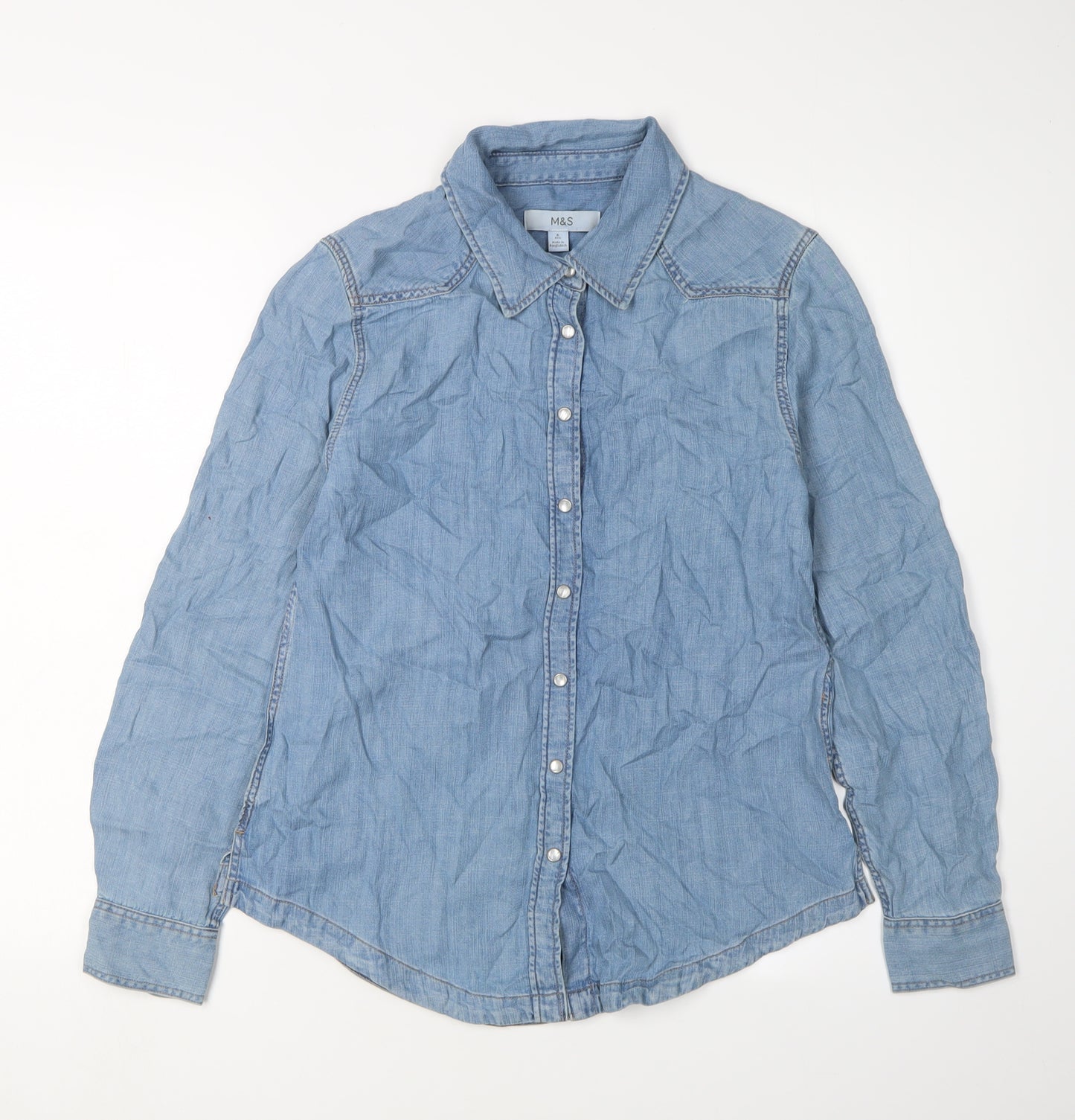Marks and Spencer Blue Button-Up Denim Shirt, Size 6