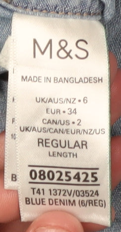 Marks and Spencer Blue Button-Up Denim Shirt, Size 6