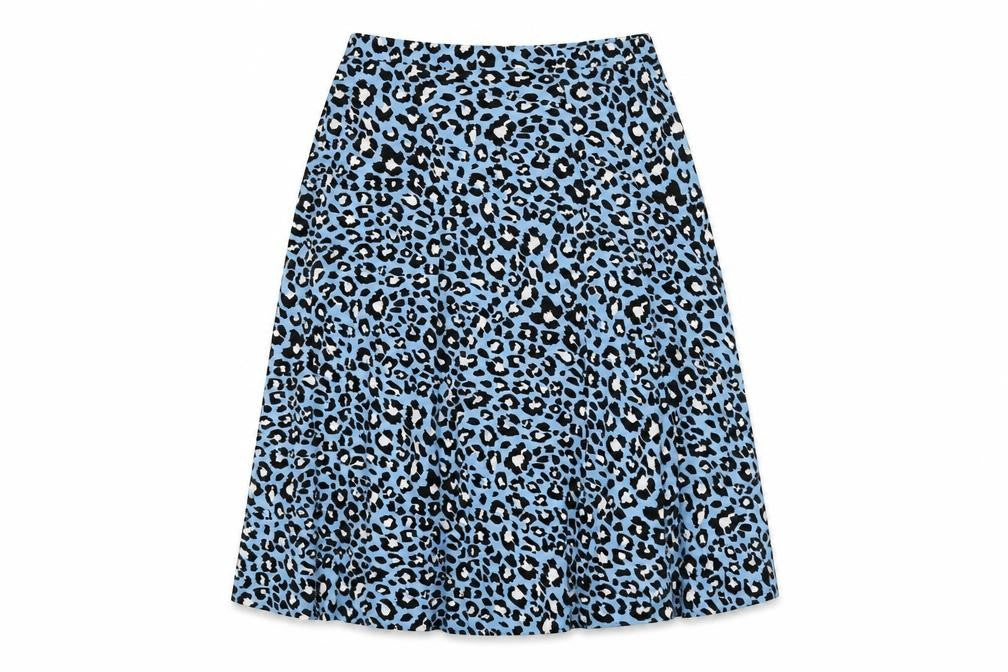 Oasis Women's Blue A-Line Midi Skirt, M, Animal Print