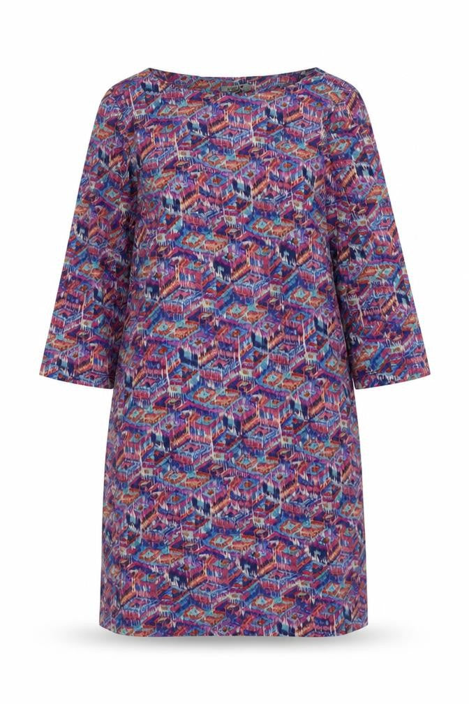 Front view of Jigsaw Women's Multicoloured Geometric Shift Dress L