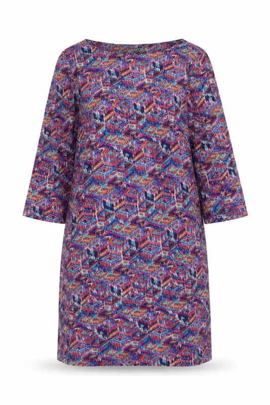 Front view of Jigsaw Women's Multicoloured Geometric Shift Dress L