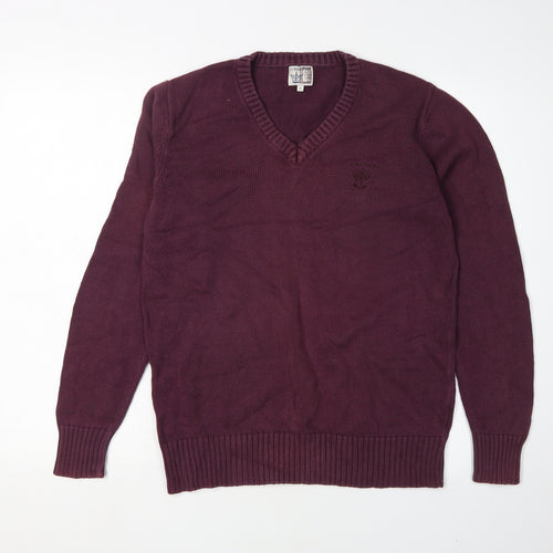Firetrap Men's Purple Cotton V-Neck Pullover Jumper S
