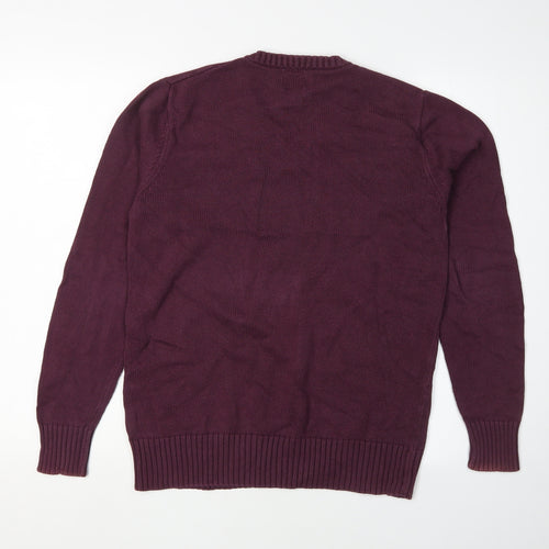 Firetrap Men's Purple Cotton V-Neck Pullover Jumper S