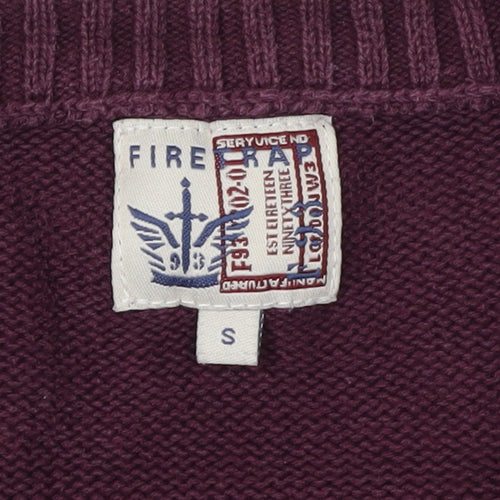 Firetrap Men's Purple Cotton V-Neck Pullover Jumper S
