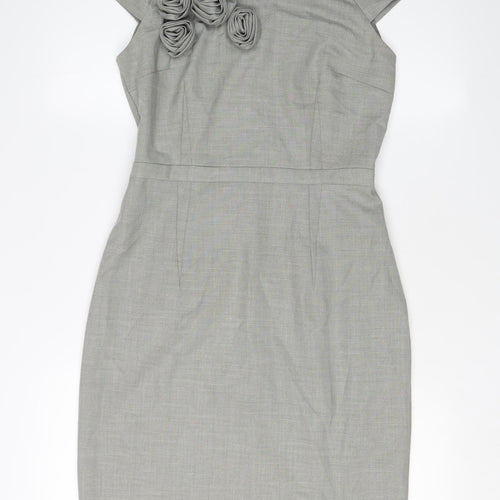 Oasis Women's Grey Sheath Dress Size 10 Short Sleeve