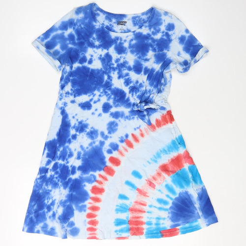 Lands' End Girls Blue Tie Dye T-Shirt Dress Size L