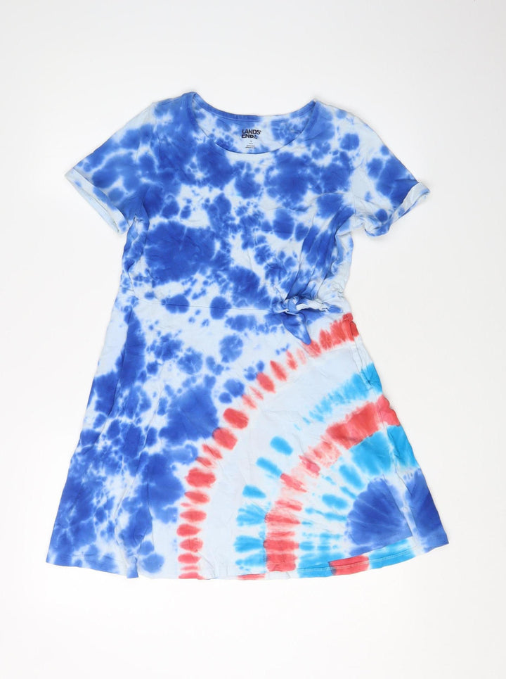 Lands' End Girls Blue Tie Dye T-Shirt Dress Size L