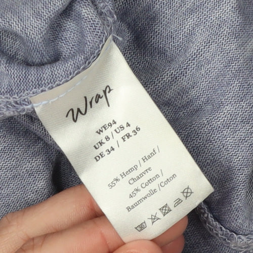 Wrap Women's Blue Short Sleeve Hemp Wrap T-Shirt - Size 8