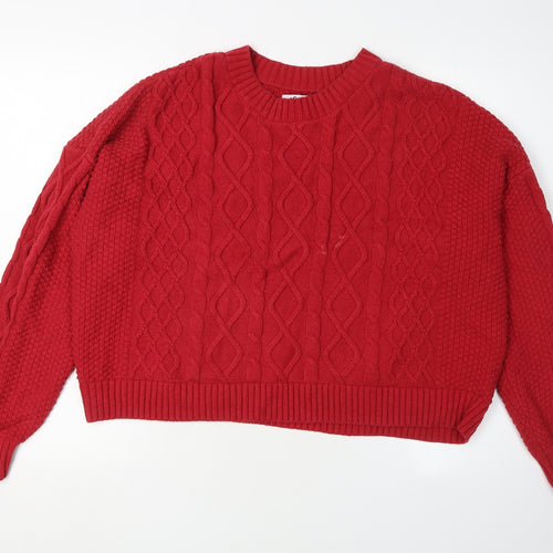 Hollister Women's Red Pullover Cable-Knit Jumper L