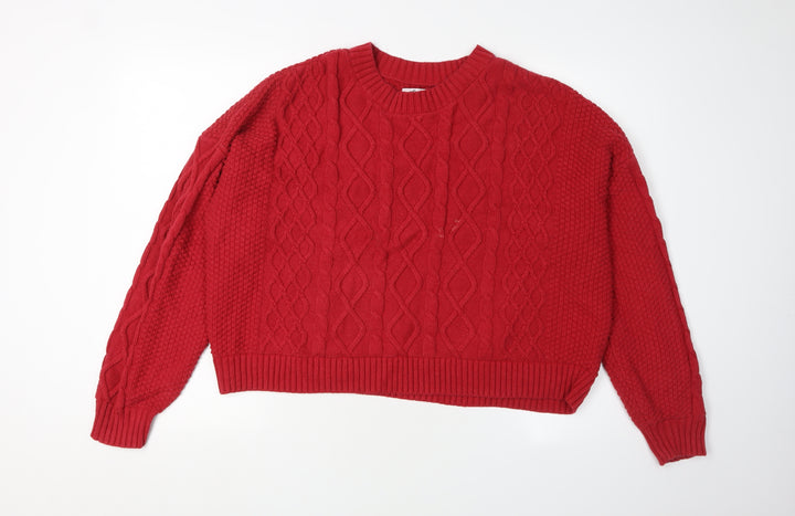 Hollister Women's Red Pullover Cable-Knit Jumper L