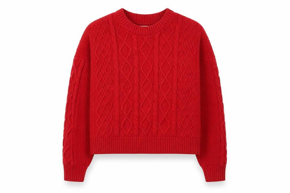 Front view of Hollister Women's Red Pullover Cable-Knit Jumper L