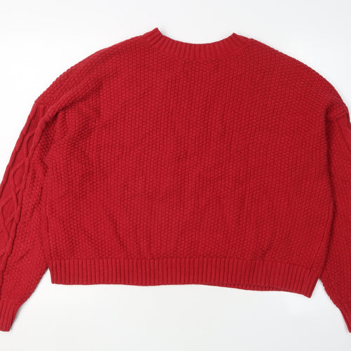 Hollister Women's Red Pullover Cable-Knit Jumper L