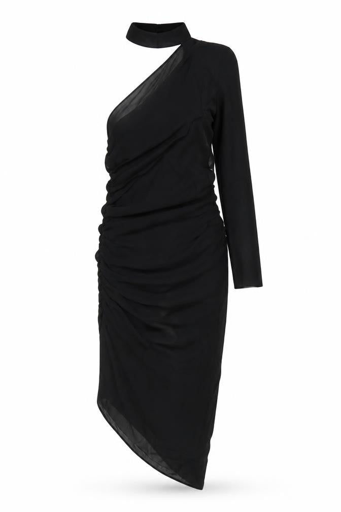 Front view of Zara Women's Black Midi Bodycon Dress, size M