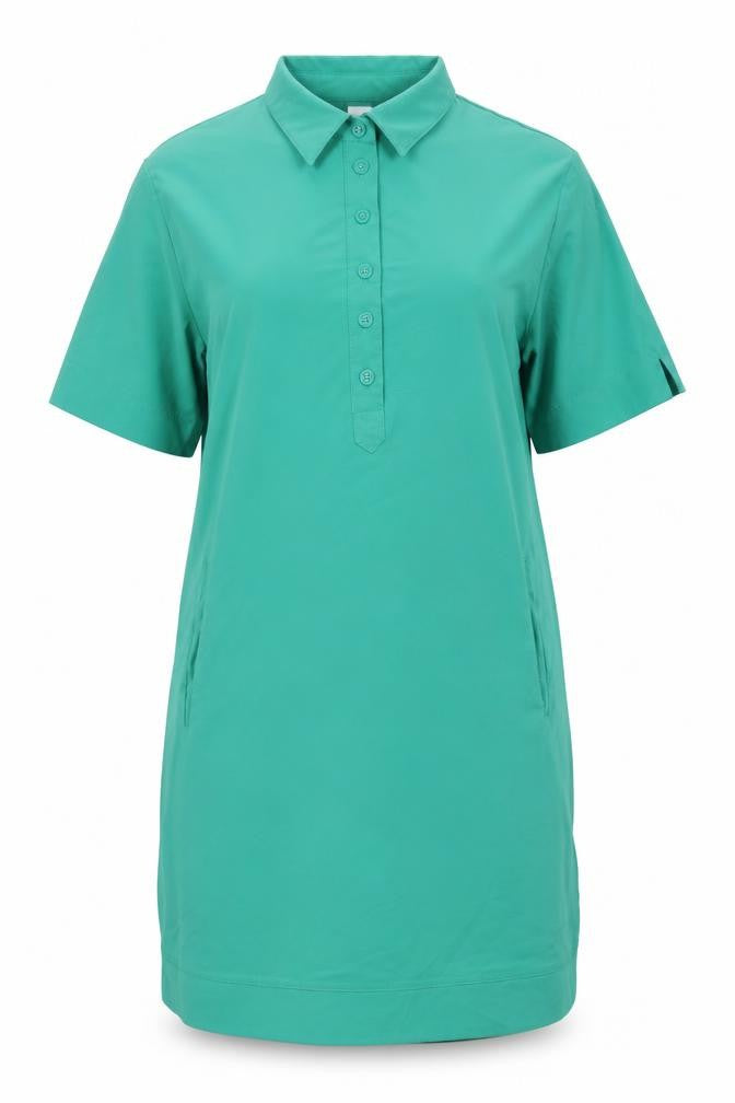 Front view of Collection L Women's Green Collared Shirt Dress Plus Size