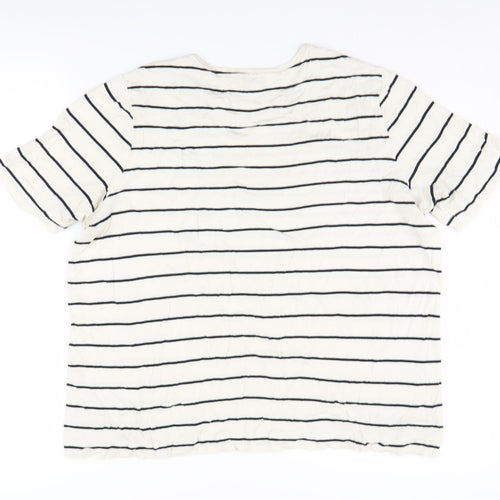 Marks and Spencer Women's White Striped T-Shirt Size 14