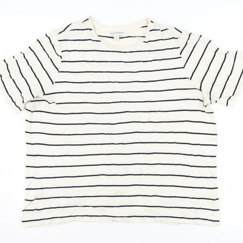 Marks and Spencer Women's White Striped T-Shirt Size 14