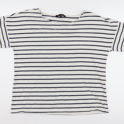 Jaeger Women's White Striped M Boat Neck T-Shirt