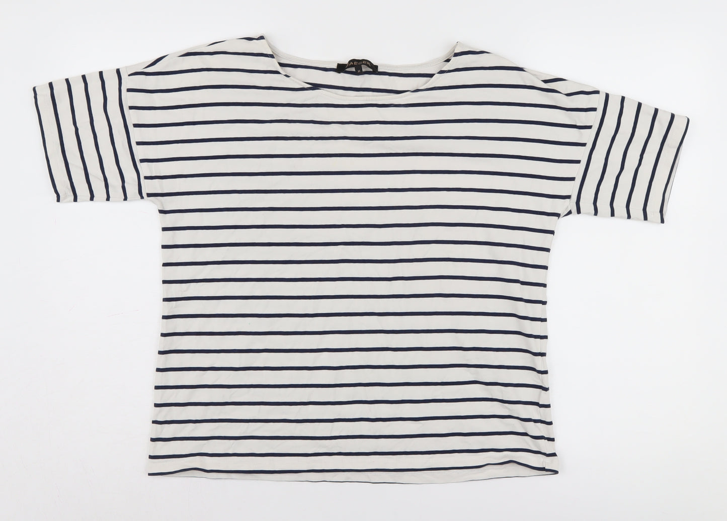 Jaeger Women's White Striped M Boat Neck T-Shirt