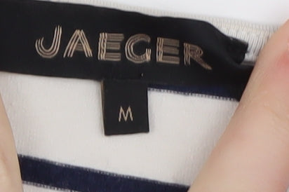 Jaeger Women's White Striped M Boat Neck T-Shirt