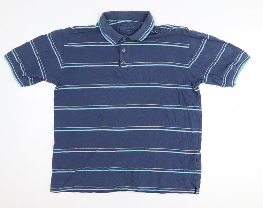 Marks and Spencer Men's Blue Striped Polo Shirt M