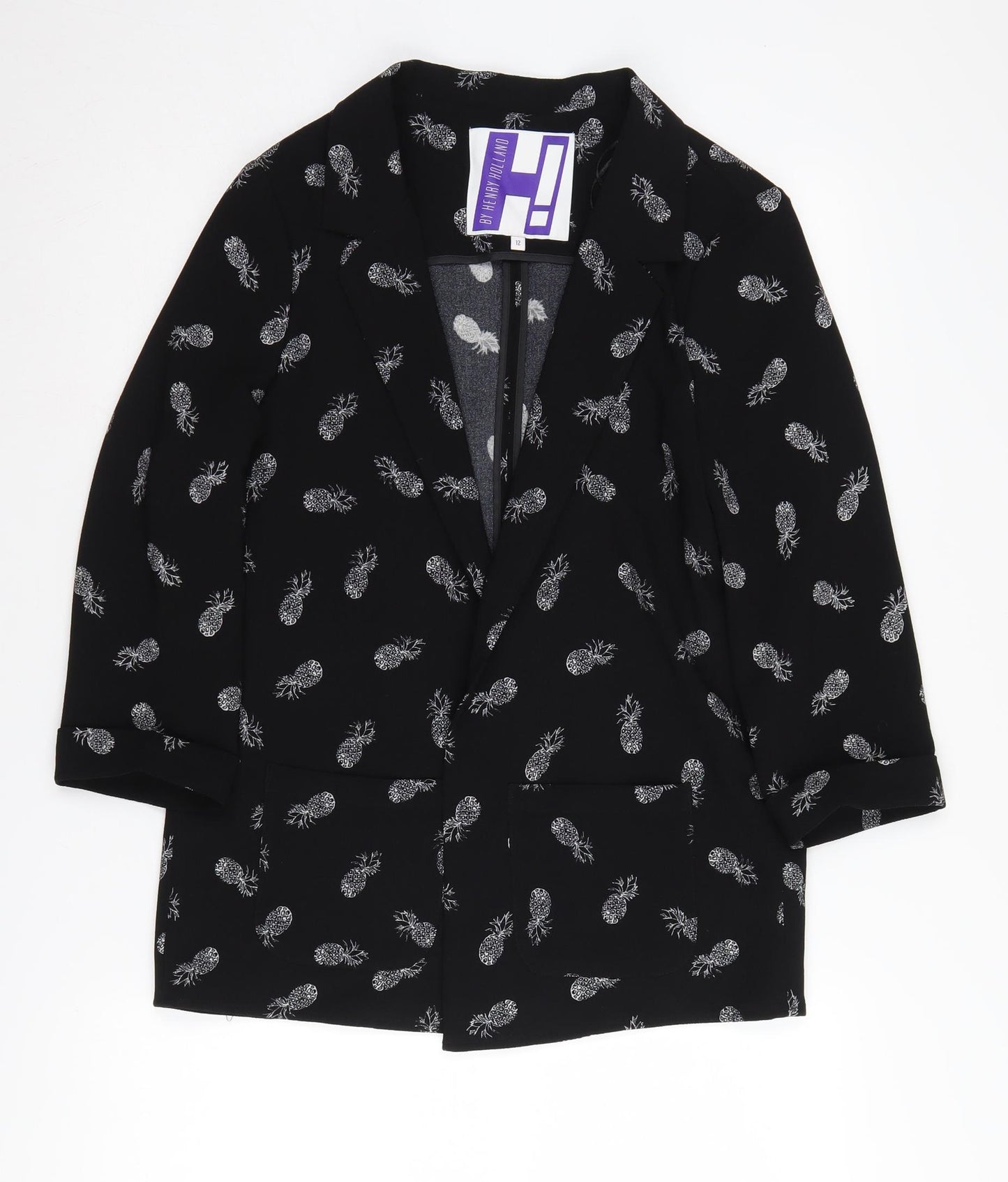 By Henry Holland Women's Black Blazer, Size 12, Pineapple Print