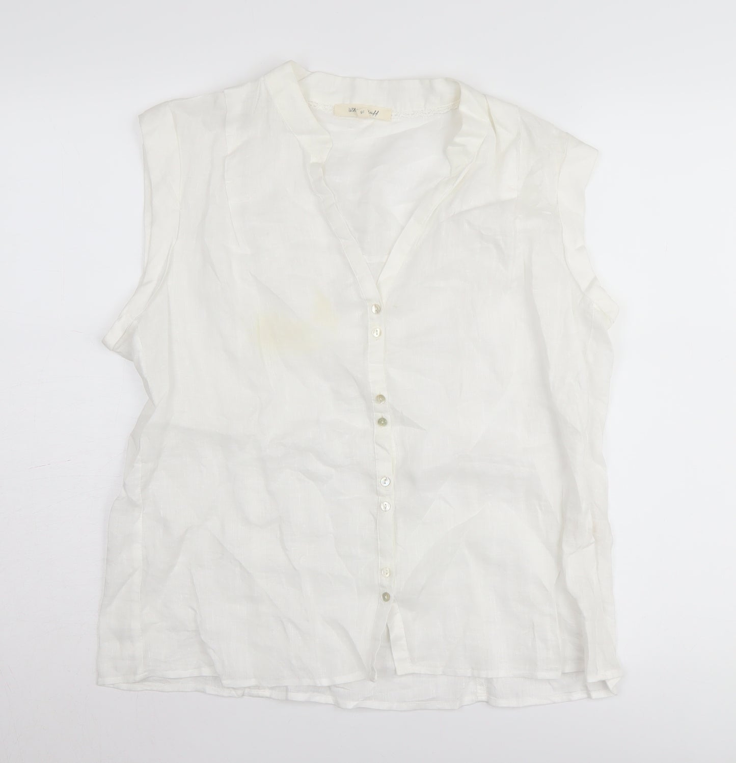 White Stuff Women's White Linen Button-Up Top Size 16