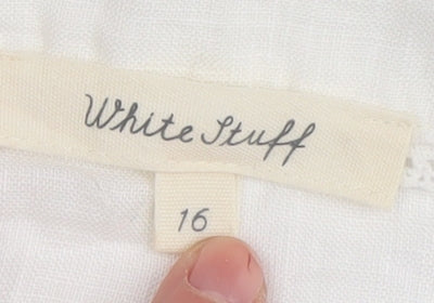 White Stuff Women's White Linen Button-Up Top Size 16