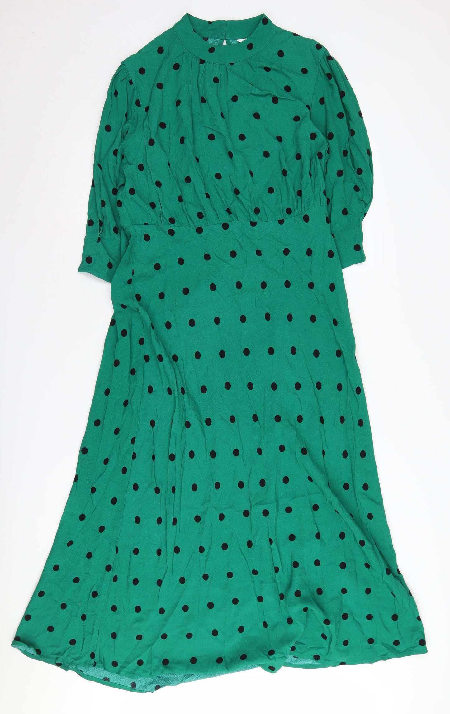 Marks and Spencer Green Polka Dot A-Line Long Dress, Size 14