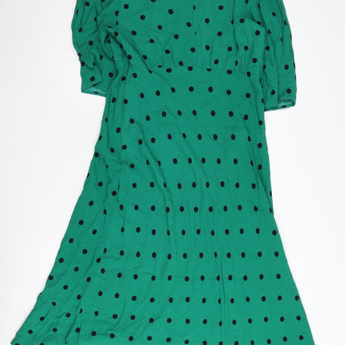 Marks and Spencer Green Polka Dot A-Line Long Dress, Size 14