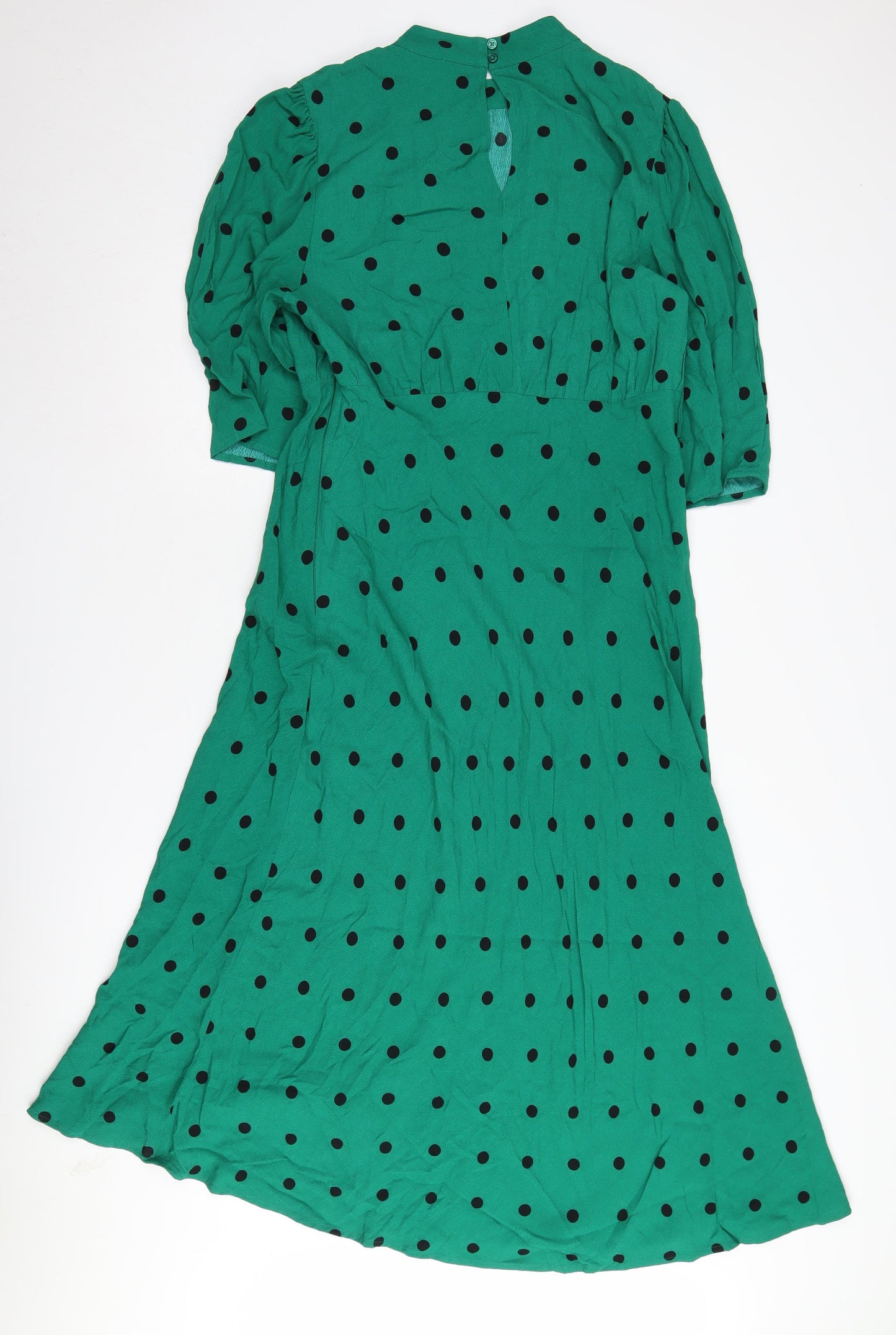 Marks and Spencer Green Polka Dot A-Line Long Dress, Size 14