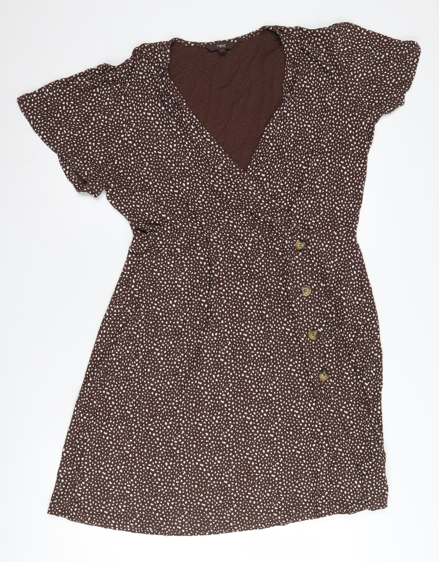 Next Women's Brown Polka Dot Wrap Dress Size 18