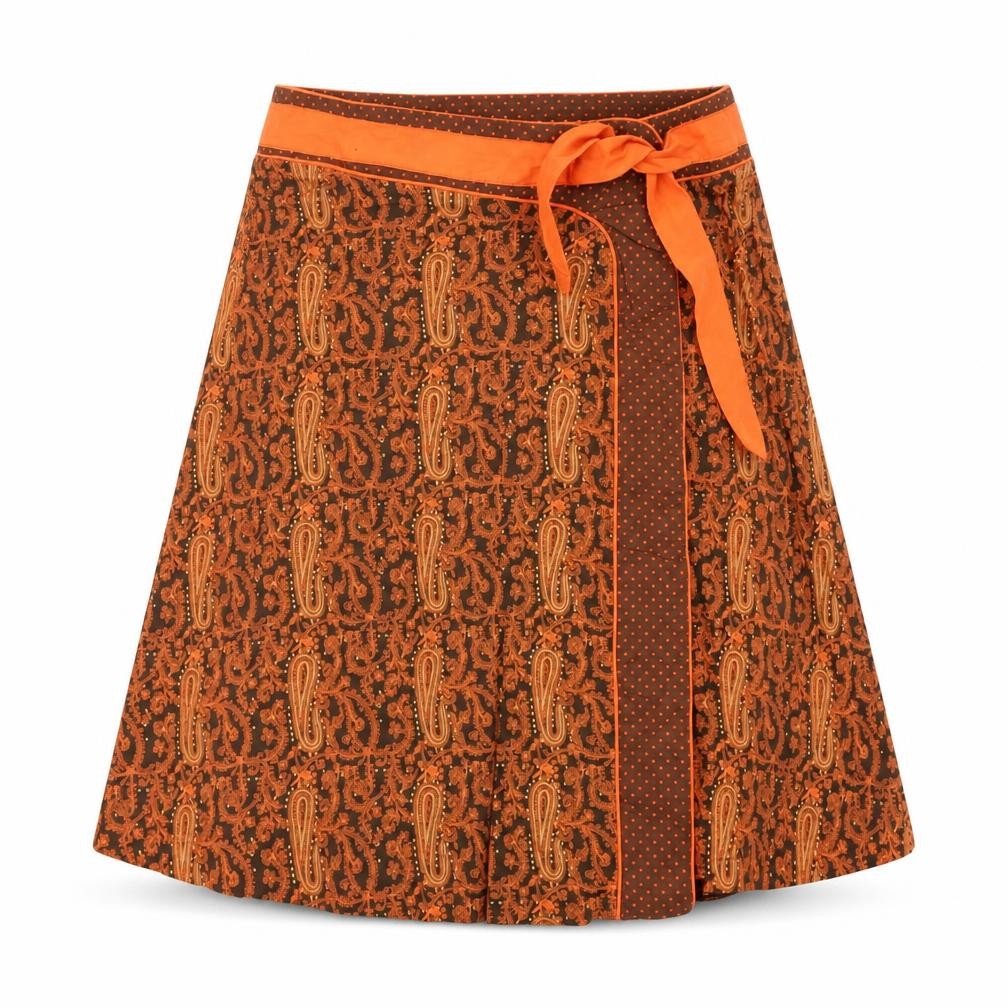 Olly & Co Women's Orange Brown Paisley A-Line Skirt