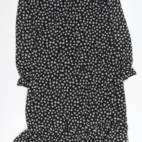H&M Women's Black Floral Midi A-Line Dress Size 10