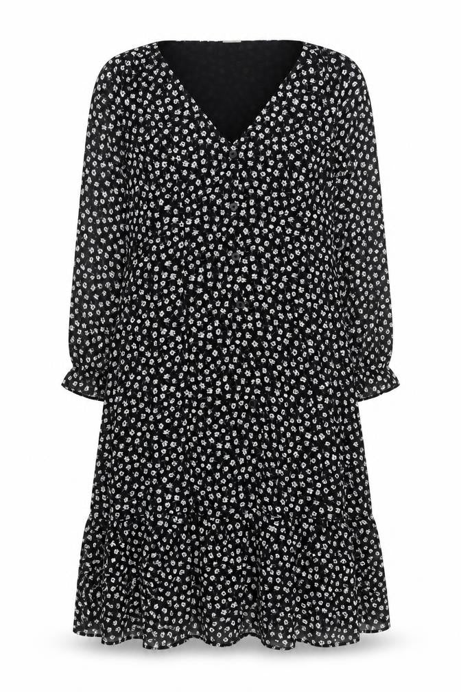 H&M Women's Black Floral Midi A-Line Dress Size 10