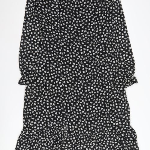 H&M Women's Black Floral Midi A-Line Dress Size 10