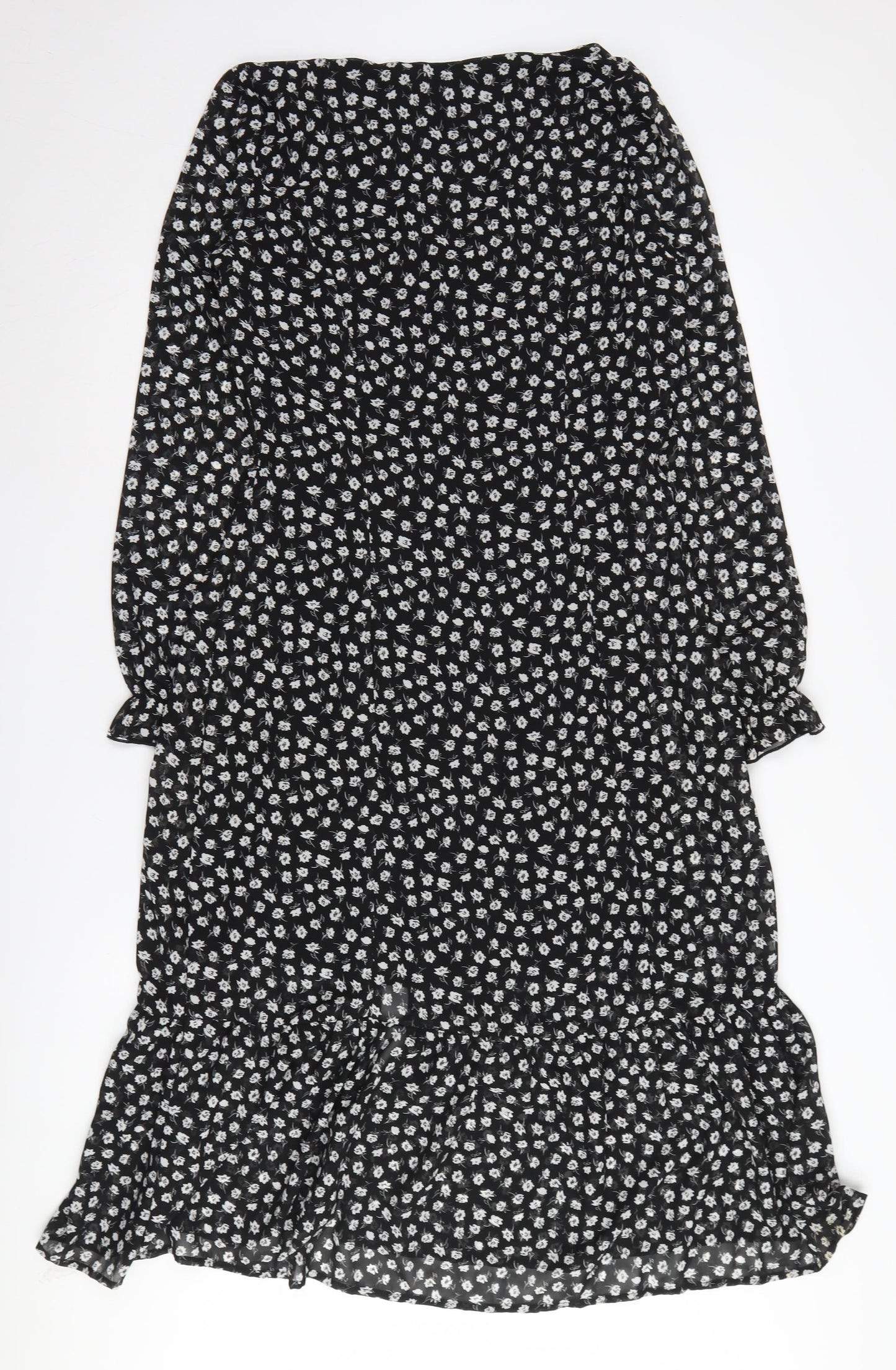 H&M Women's Black Floral Midi A-Line Dress Size 10