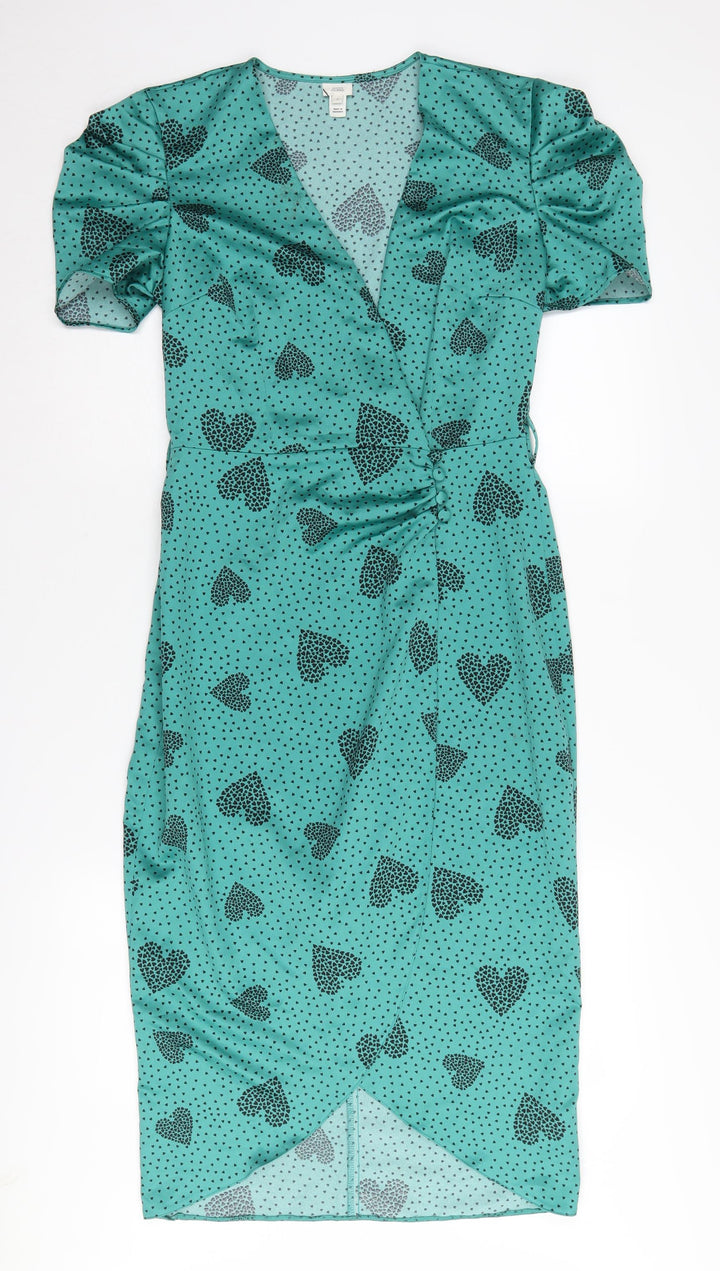 River Island Women's Green Midi Wrap Dress Size 8