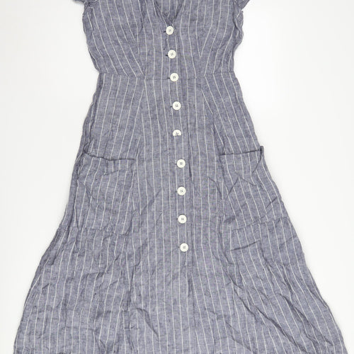 White Company Women's Grey Striped Shirt Dress Size 4