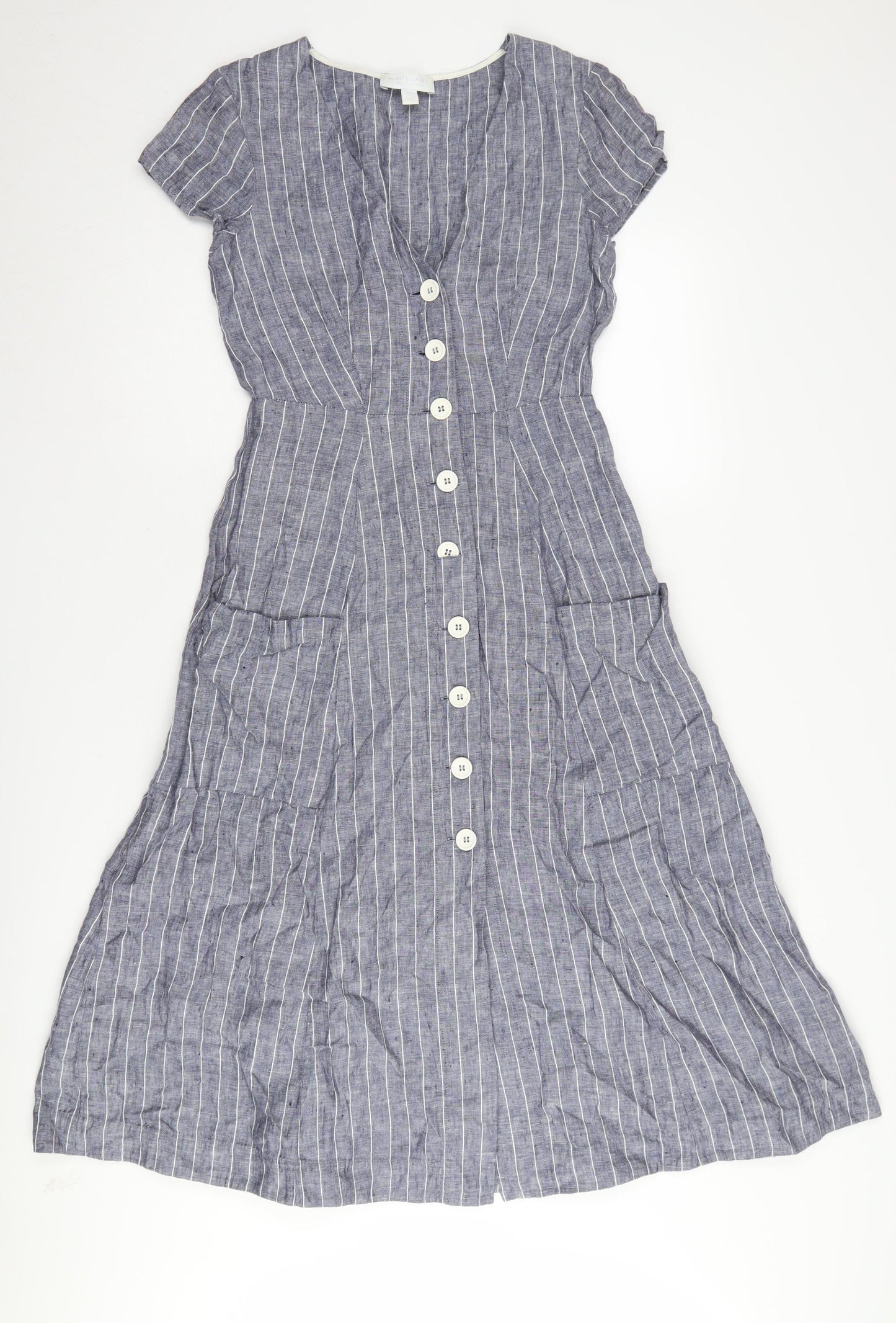White Company Women's Grey Striped Shirt Dress Size 4