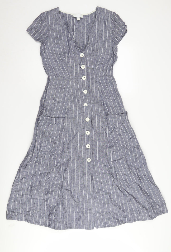 White Company Women's Grey Striped Shirt Dress Size 4