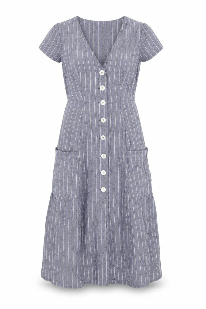 White Company Women's Grey Striped Shirt Dress Size 4