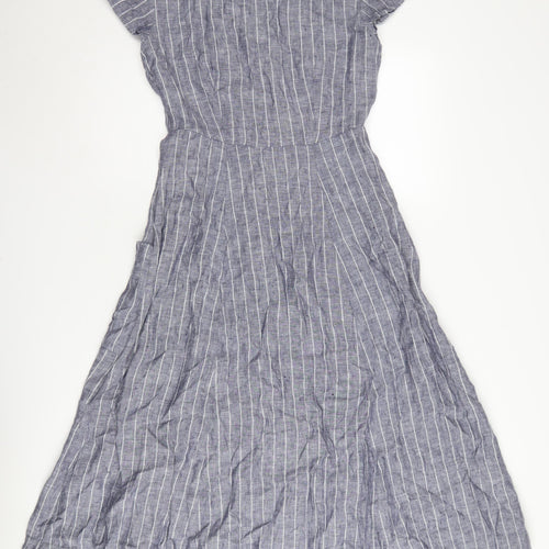 White Company Women's Grey Striped Shirt Dress Size 4